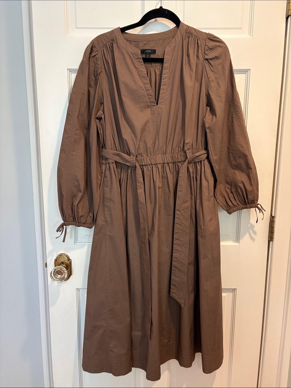 J. Crew Midi Belted Dress in Taupe Brown